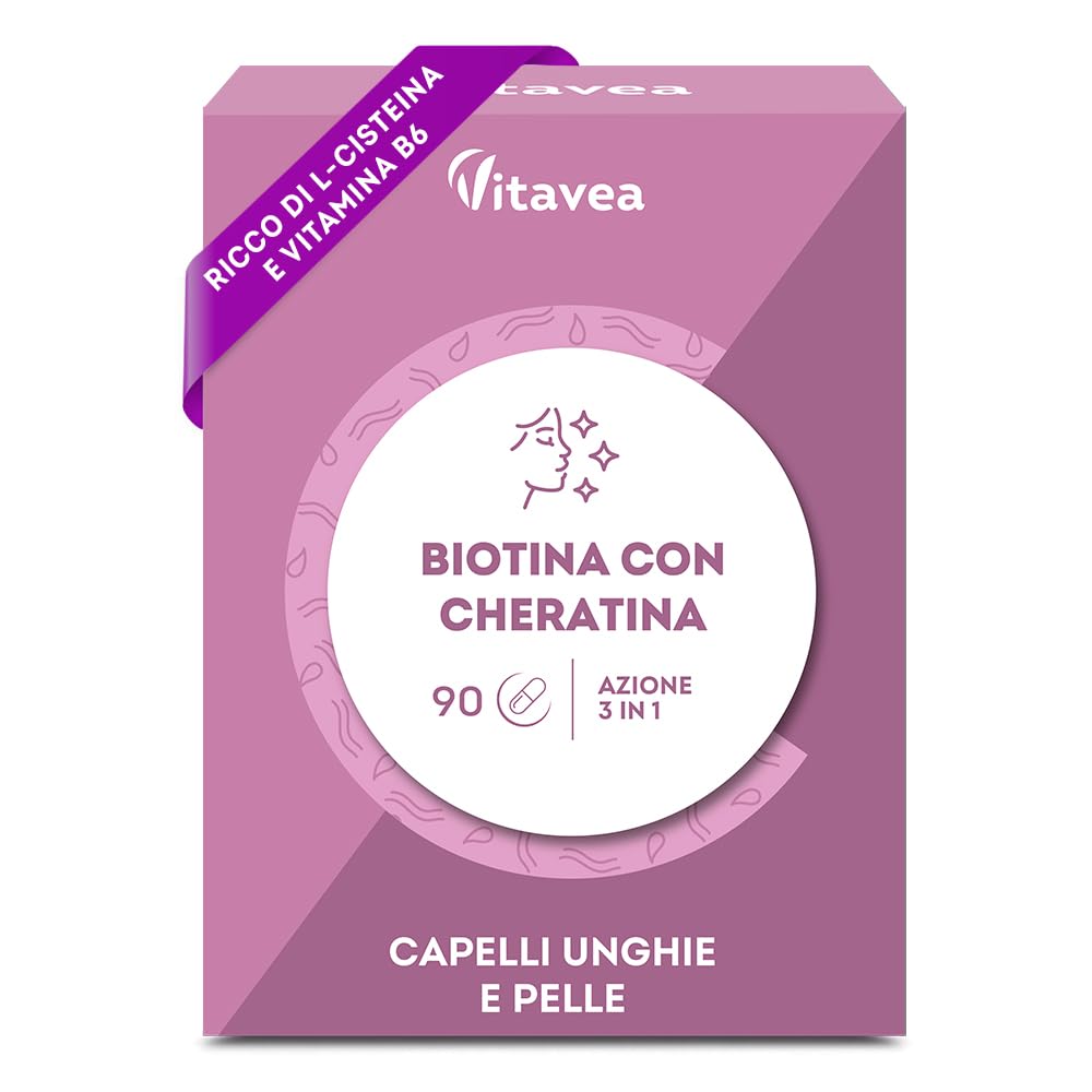 Vitavea Biotin & Liposomal Keratin 300mg 90 Cápsule Anti Caduta Capelli Pelle e Unghie Vitamine B7 e B6 L-Cistinा