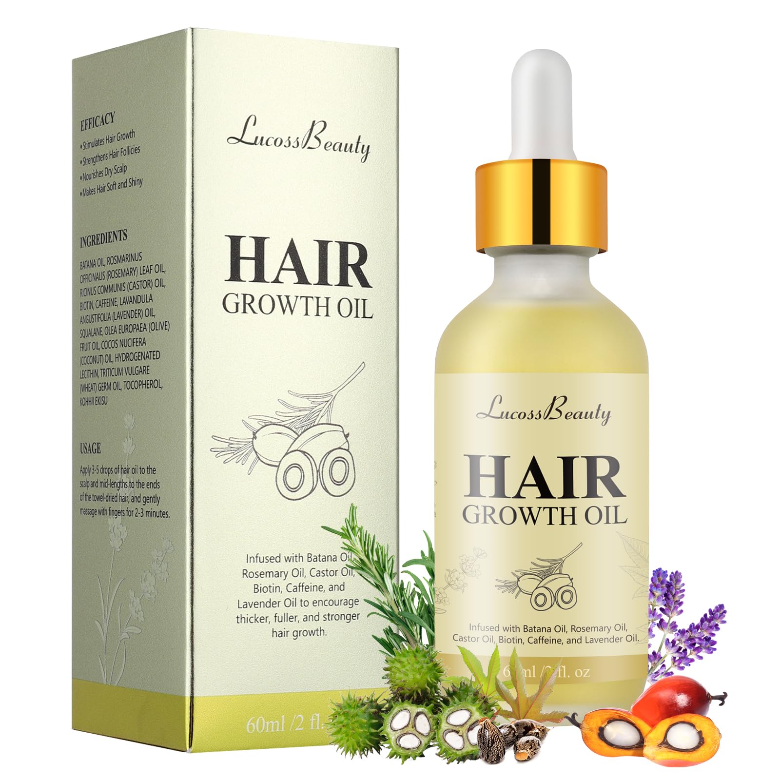 Olio per i capelli Naturale per Crescita Capelli Vegan con Olio di Batana, Olio di Rosmarino, Biotina e Castoro, Caffein