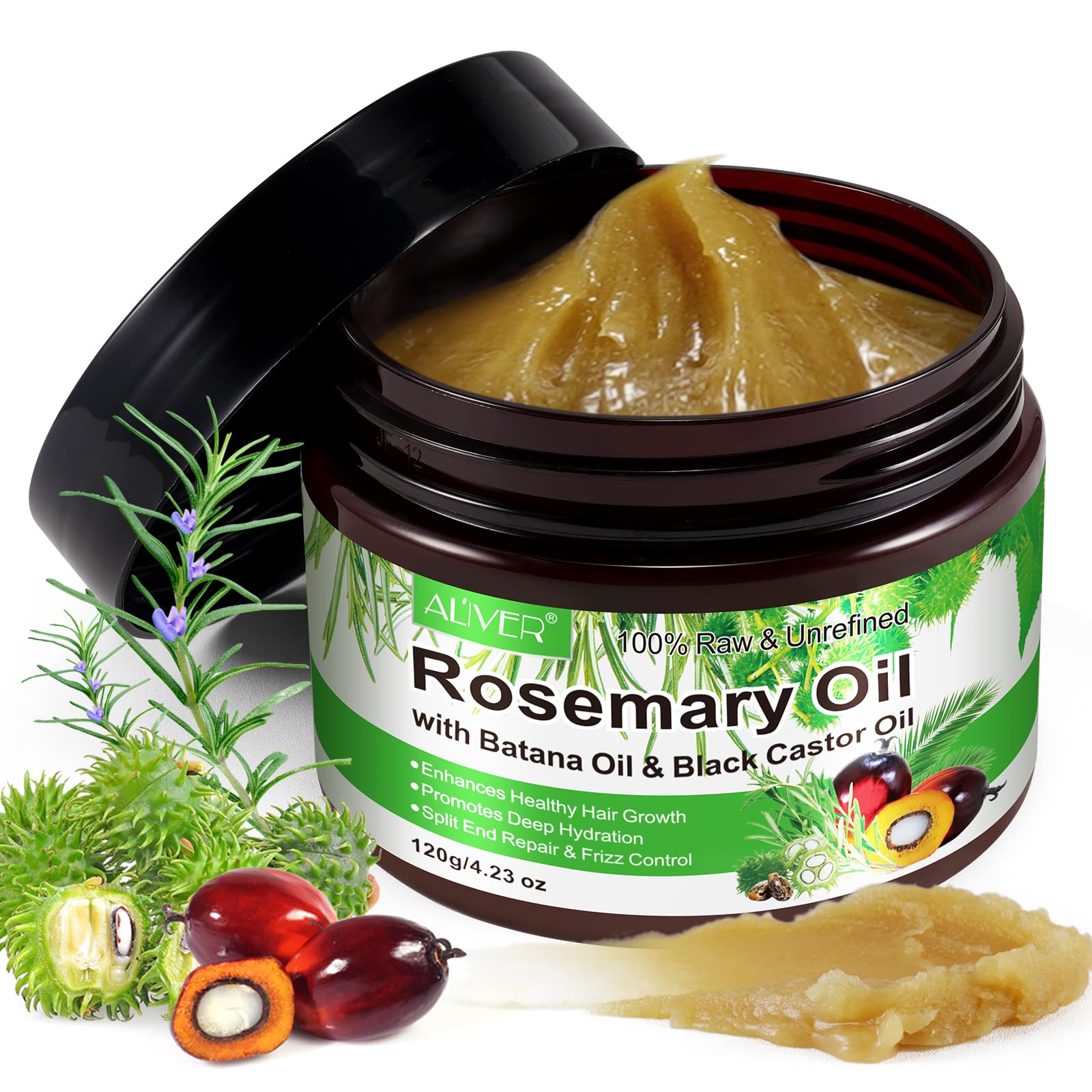 Batana Essenziale Rosmarino & Castoro Nero Olio Solido per Capelli 3in1 per Crescita dei Capelli, Rimanimento dei Frangi